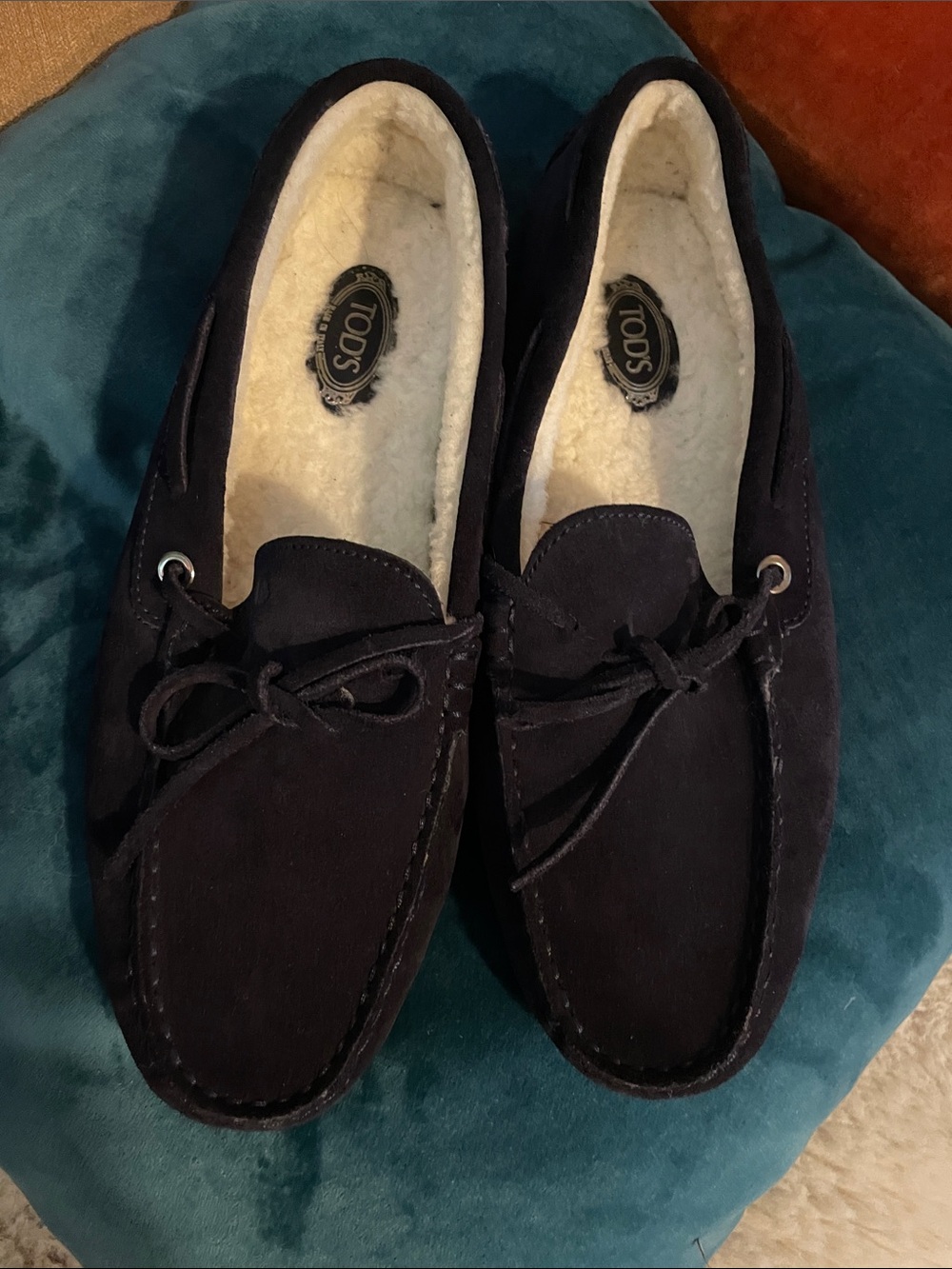 TOD'S Blue Suede Shearling Lined Driving Loafers Size 9.5 (EU 40) EUC